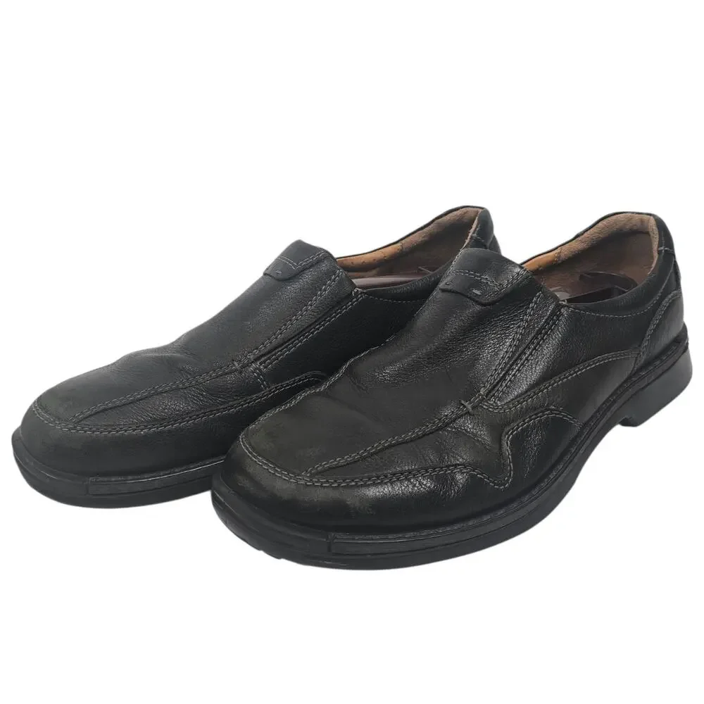 Ecco Mens 11 Dress Loafers Fusion Leather Black Slip On Academia Grandpa Preppy